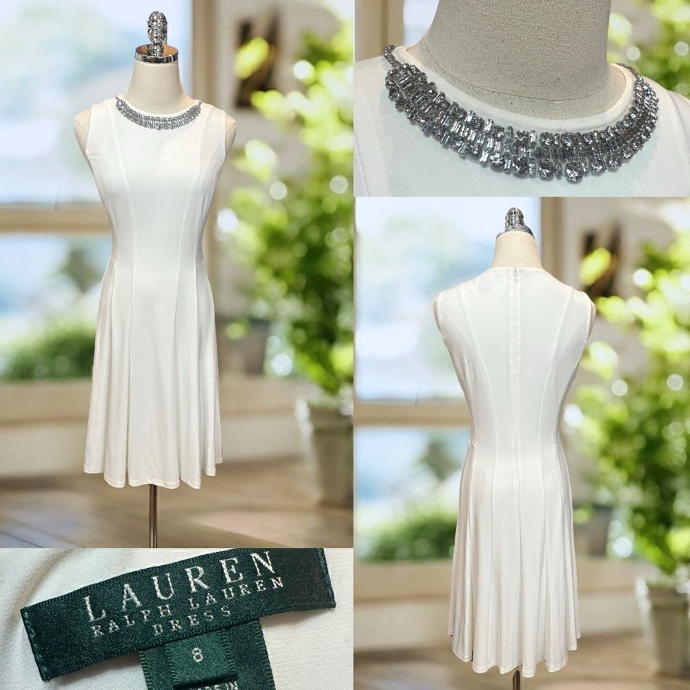 Lauren Ralph Lauren Rhinestone Crystal Embellished Cocktail Evening Dress size 8